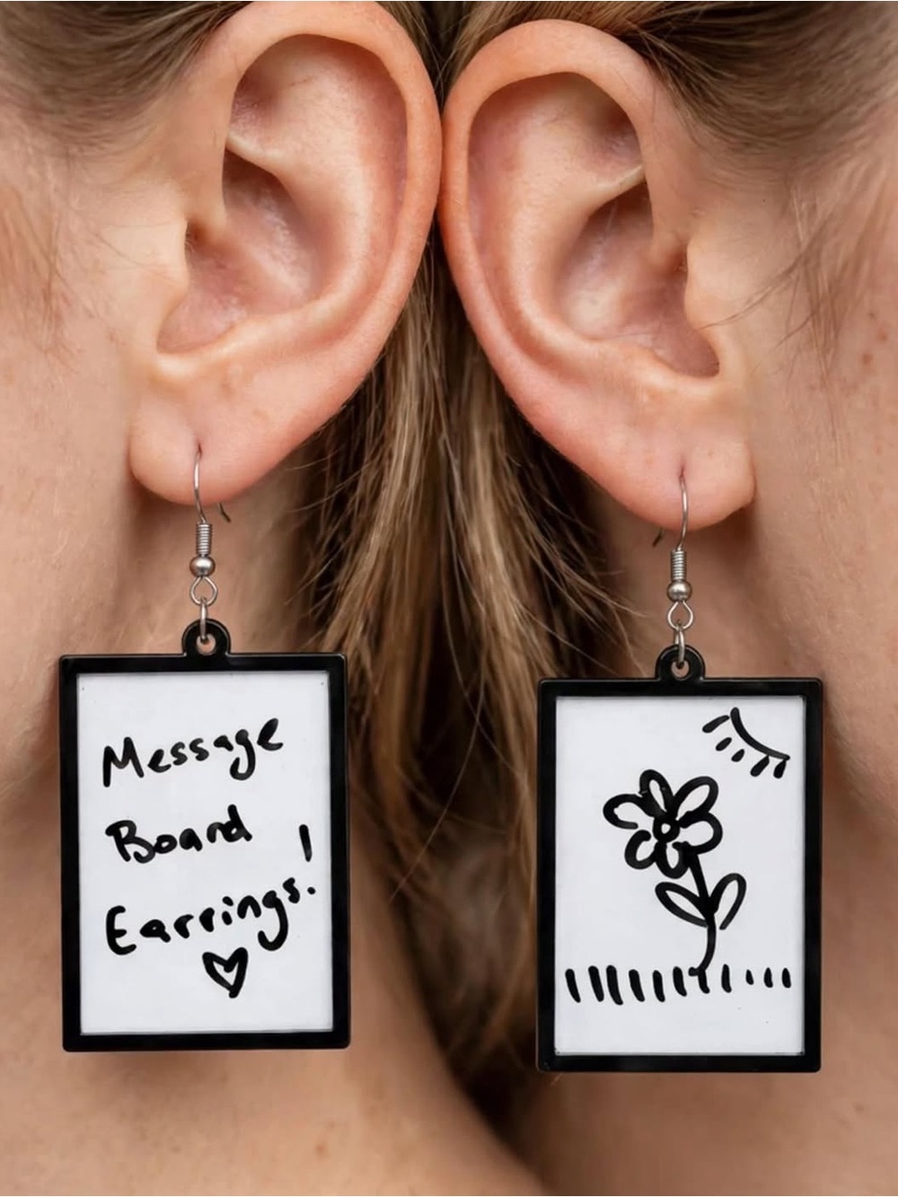 Handmade Black & White Message Board Dangle Earrings - Unbranded